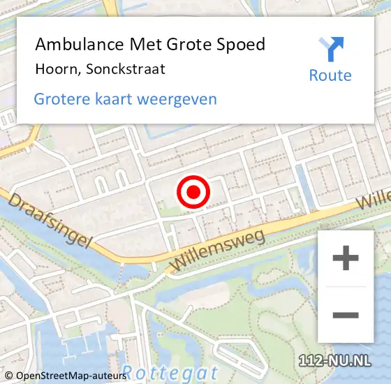 Locatie op kaart van de 112 melding: Ambulance Met Grote Spoed Naar Hoorn, Sonckstraat op 5 september 2023 10:43