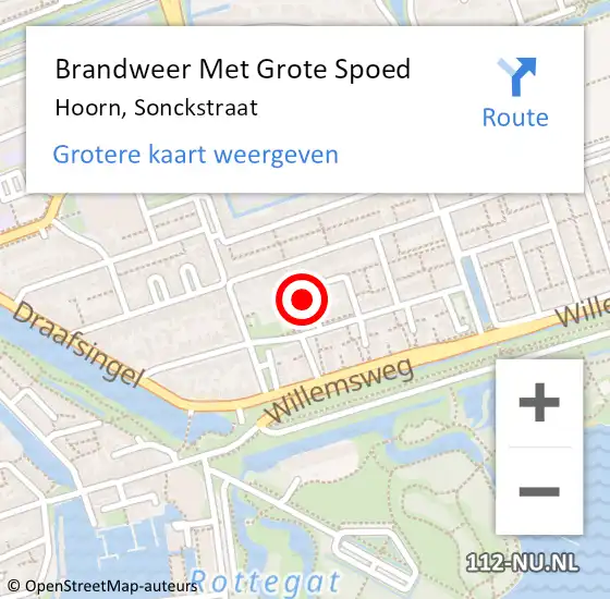 Locatie op kaart van de 112 melding: Brandweer Met Grote Spoed Naar Hoorn, Sonckstraat op 5 september 2023 10:51