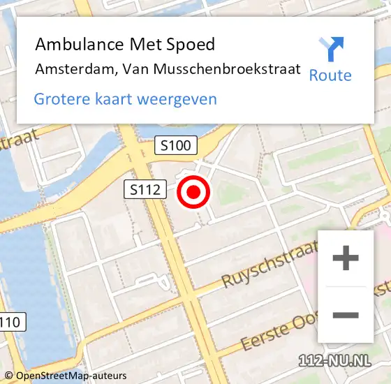 Locatie op kaart van de 112 melding: Ambulance Met Spoed Naar Amsterdam, Van Musschenbroekstraat op 5 september 2023 10:52