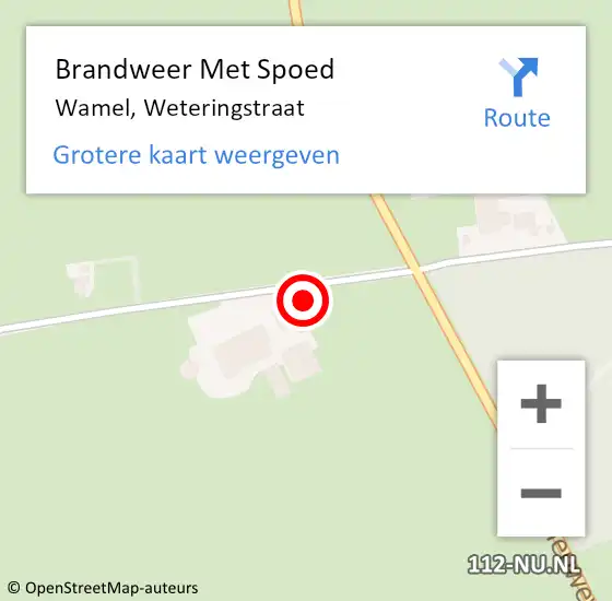 Locatie op kaart van de 112 melding: Brandweer Met Spoed Naar Wamel, Weteringstraat op 5 september 2023 11:02
