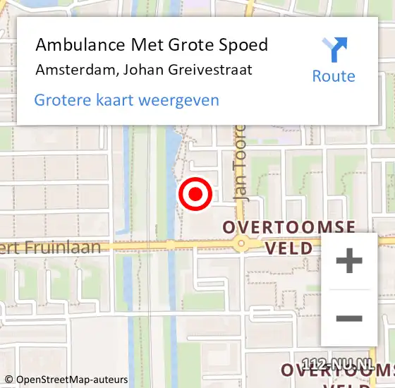Locatie op kaart van de 112 melding: Ambulance Met Grote Spoed Naar Amsterdam, Johan Greivestraat op 5 september 2023 11:06