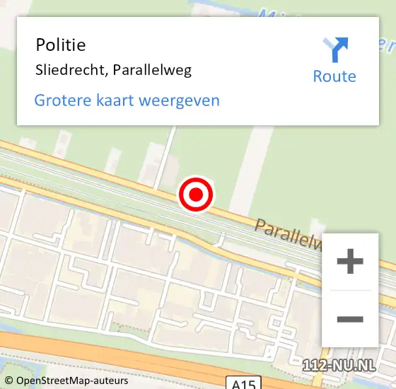 Locatie op kaart van de 112 melding: Politie Sliedrecht, Parallelweg op 5 september 2023 11:07