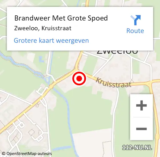 Locatie op kaart van de 112 melding: Brandweer Met Grote Spoed Naar Zweeloo, Kruisstraat op 7 september 2014 00:46