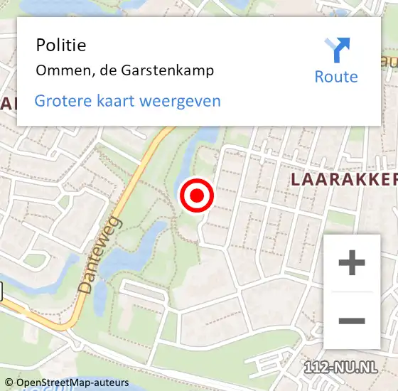 Locatie op kaart van de 112 melding: Politie Ommen, de Garstenkamp op 5 september 2023 11:19