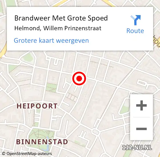 Locatie op kaart van de 112 melding: Brandweer Met Grote Spoed Naar Helmond, Willem Prinzenstraat op 5 september 2023 11:47