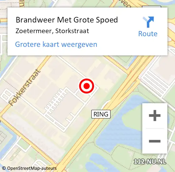 Locatie op kaart van de 112 melding: Brandweer Met Grote Spoed Naar Zoetermeer, Storkstraat op 5 september 2023 12:11