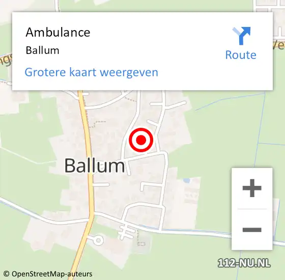 Locatie op kaart van de 112 melding: Ambulance Ballum op 5 september 2023 12:34