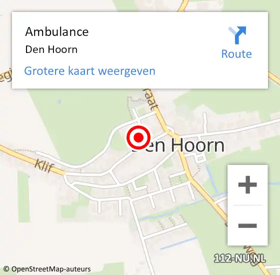 Locatie op kaart van de 112 melding: Ambulance Den Hoorn op 5 september 2023 12:50