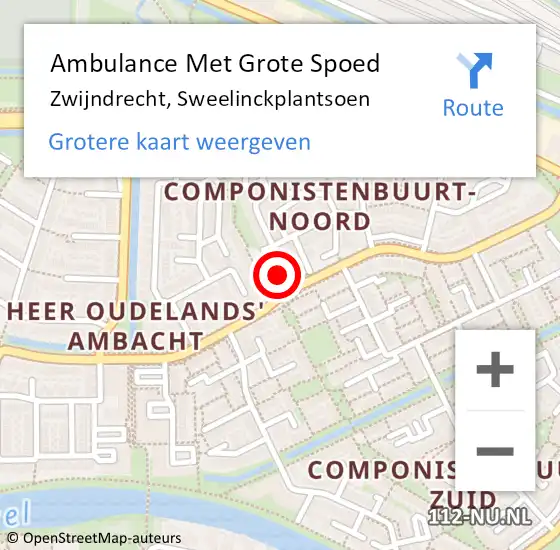 Locatie op kaart van de 112 melding: Ambulance Met Grote Spoed Naar Zwijndrecht, Sweelinckplantsoen op 5 september 2023 12:56