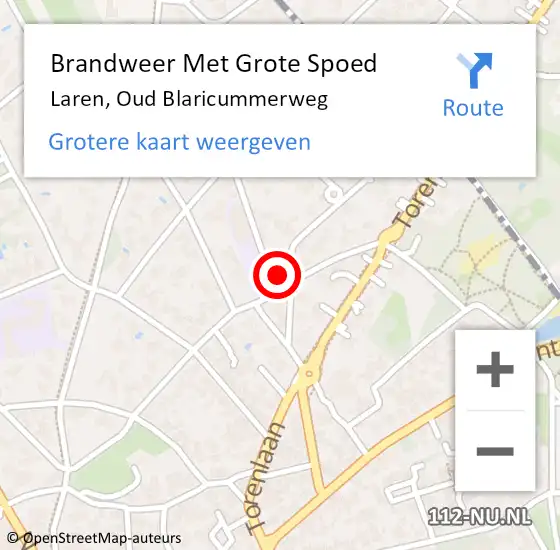 Locatie op kaart van de 112 melding: Brandweer Met Grote Spoed Naar Laren, Oud Blaricummerweg op 5 september 2023 12:56