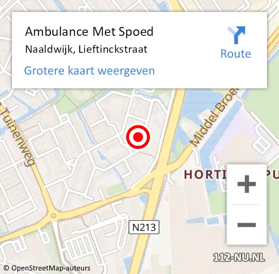 Locatie op kaart van de 112 melding: Ambulance Met Spoed Naar Naaldwijk, Lieftinckstraat op 5 september 2023 13:01