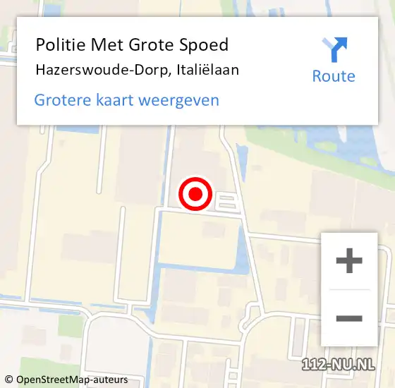 Locatie op kaart van de 112 melding: Politie Met Grote Spoed Naar Hazerswoude-Dorp, Italiëlaan op 5 september 2023 13:02