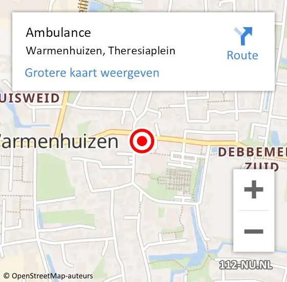 Locatie op kaart van de 112 melding: Ambulance Warmenhuizen, Theresiaplein op 5 september 2023 13:18