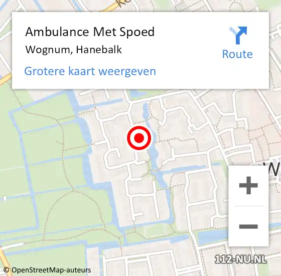 Locatie op kaart van de 112 melding: Ambulance Met Spoed Naar Wognum, Hanebalk op 5 september 2023 13:21