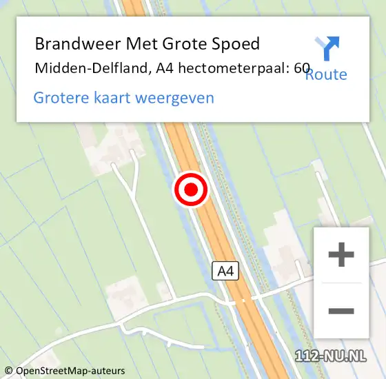 Locatie op kaart van de 112 melding: Brandweer Met Grote Spoed Naar Midden-Delfland, A4 hectometerpaal: 60 op 5 september 2023 13:27