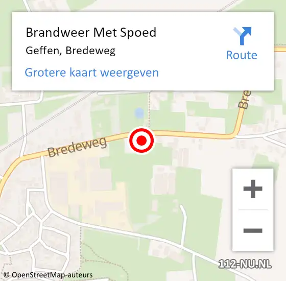 Locatie op kaart van de 112 melding: Brandweer Met Spoed Naar Geffen, Bredeweg op 5 september 2023 13:30