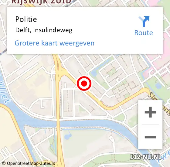 Locatie op kaart van de 112 melding: Politie Delft, Insulindeweg op 5 september 2023 13:42