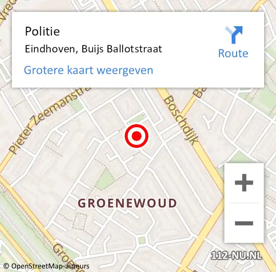 Locatie op kaart van de 112 melding: Politie Eindhoven, Buijs Ballotstraat op 5 september 2023 13:44