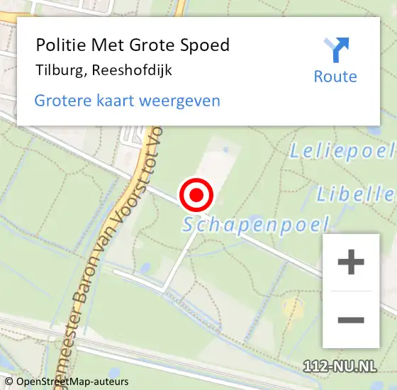 Locatie op kaart van de 112 melding: Politie Met Grote Spoed Naar Tilburg, Reeshofdijk op 5 september 2023 14:15