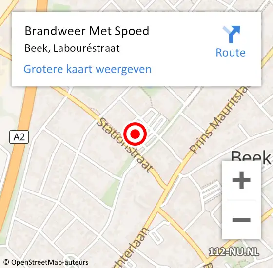 Locatie op kaart van de 112 melding: Brandweer Met Spoed Naar Beek, Labouréstraat op 5 september 2023 14:20