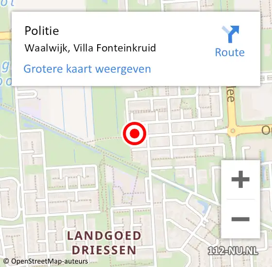 Locatie op kaart van de 112 melding: Politie Waalwijk, Villa Fonteinkruid op 5 september 2023 15:09