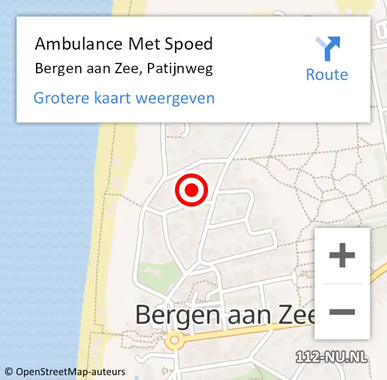 Locatie op kaart van de 112 melding: Ambulance Met Spoed Naar Bergen aan Zee, Patijnweg op 5 september 2023 15:16