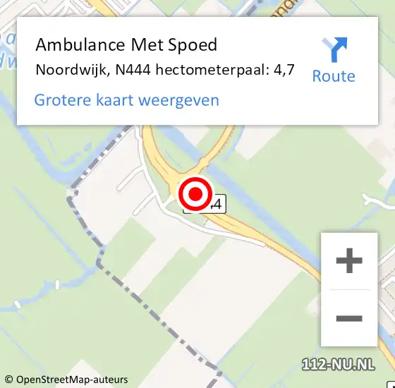 Locatie op kaart van de 112 melding: Ambulance Met Spoed Naar Noordwijk, N444 hectometerpaal: 4,7 op 5 september 2023 15:24