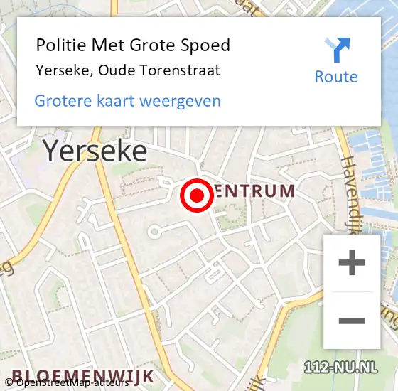 Locatie op kaart van de 112 melding: Politie Met Grote Spoed Naar Yerseke, Oude Torenstraat op 5 september 2023 15:42