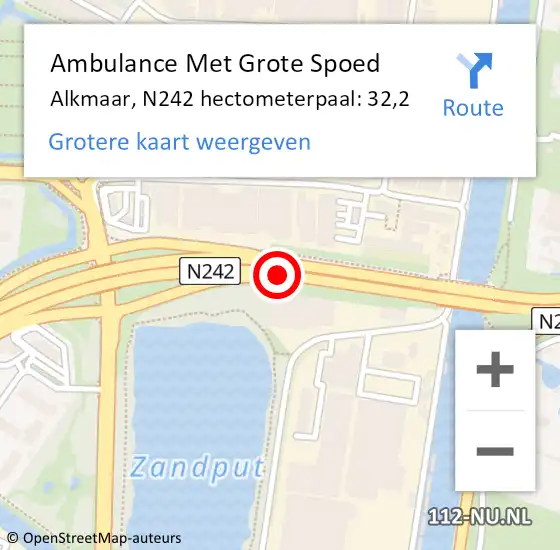 Locatie op kaart van de 112 melding: Ambulance Met Grote Spoed Naar Alkmaar, N242 hectometerpaal: 32,2 op 5 september 2023 15:49