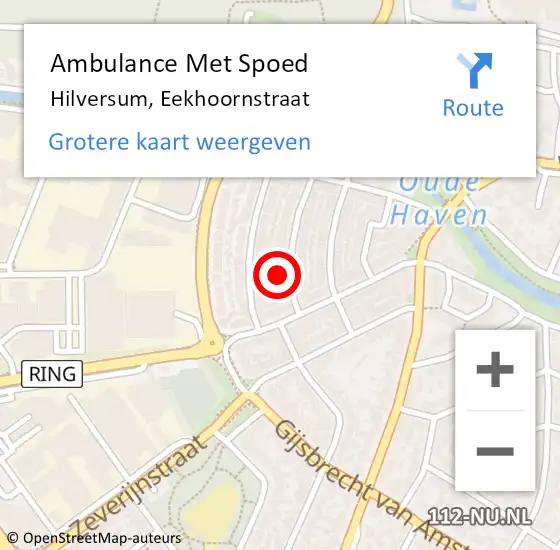 Locatie op kaart van de 112 melding: Ambulance Met Spoed Naar Hilversum, Eekhoornstraat op 7 september 2014 02:05