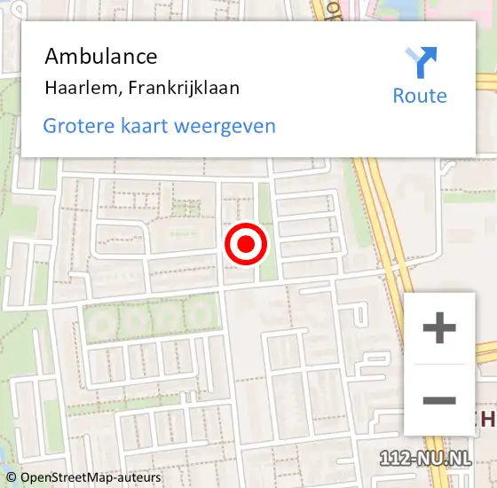 Locatie op kaart van de 112 melding: Ambulance Haarlem, Frankrijklaan op 5 september 2023 16:00