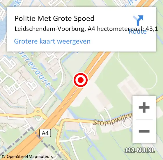 Locatie op kaart van de 112 melding: Politie Met Grote Spoed Naar Leidschendam-Voorburg, A4 hectometerpaal: 43,1 op 5 september 2023 16:21