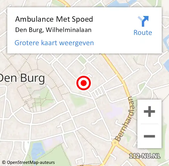 Locatie op kaart van de 112 melding: Ambulance Met Spoed Naar Den Burg, Wilhelminalaan op 5 september 2023 16:37
