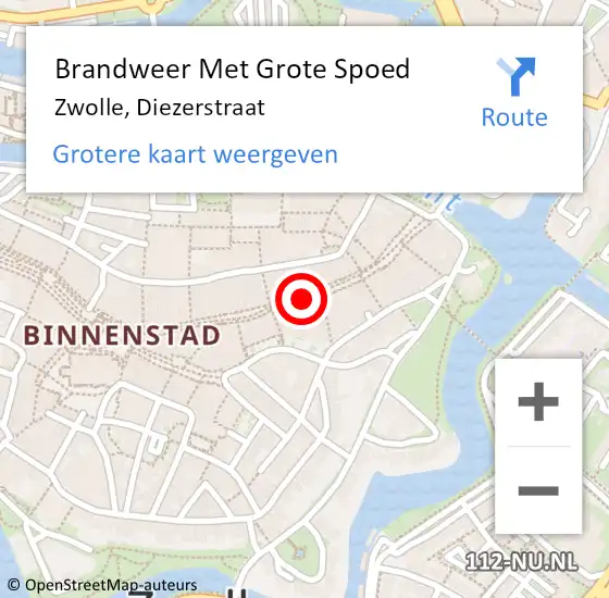 Locatie op kaart van de 112 melding: Brandweer Met Grote Spoed Naar Zwolle, Diezerstraat op 5 september 2023 16:43