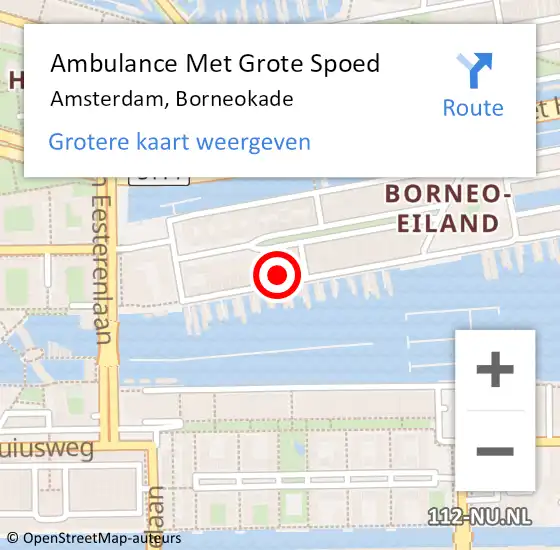 Locatie op kaart van de 112 melding: Ambulance Met Grote Spoed Naar Amsterdam, Borneokade op 5 september 2023 16:50