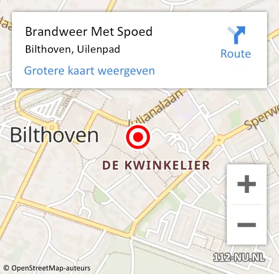 Locatie op kaart van de 112 melding: Brandweer Met Spoed Naar Bilthoven, Uilenpad op 5 september 2023 17:12