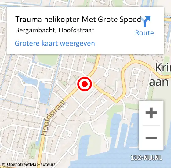 Locatie op kaart van de 112 melding: Trauma helikopter Met Grote Spoed Naar Bergambacht, Hoofdstraat op 5 september 2023 17:12