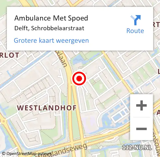 Locatie op kaart van de 112 melding: Ambulance Met Spoed Naar Delft, Schrobbelaarstraat op 5 september 2023 17:13