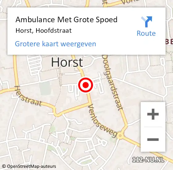 Locatie op kaart van de 112 melding: Ambulance Met Grote Spoed Naar Horst, Hoofdstraat op 7 september 2014 02:32