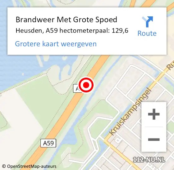 Locatie op kaart van de 112 melding: Brandweer Met Grote Spoed Naar Heusden, A59 hectometerpaal: 129,6 op 5 september 2023 17:22