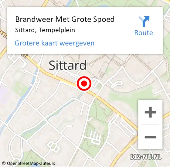 Locatie op kaart van de 112 melding: Brandweer Met Grote Spoed Naar Sittard, Tempelplein op 5 september 2023 17:42