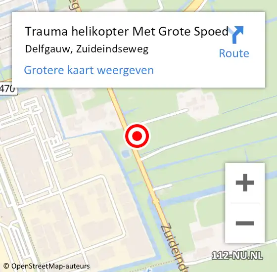 Locatie op kaart van de 112 melding: Trauma helikopter Met Grote Spoed Naar Delfgauw, Zuideindseweg op 5 september 2023 17:51