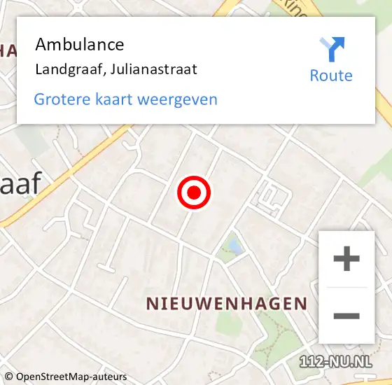 Locatie op kaart van de 112 melding: Ambulance Landgraaf, Julianastraat op 7 september 2014 02:50