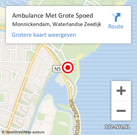 Locatie op kaart van de 112 melding: Ambulance Met Grote Spoed Naar Monnickendam, Waterlandse Zeedijk op 5 september 2023 18:22