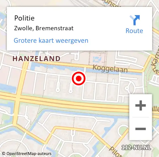 Locatie op kaart van de 112 melding: Politie Zwolle, Bremenstraat op 5 september 2023 18:34