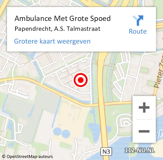 Locatie op kaart van de 112 melding: Ambulance Met Grote Spoed Naar Papendrecht, A.S. Talmastraat op 5 september 2023 18:43