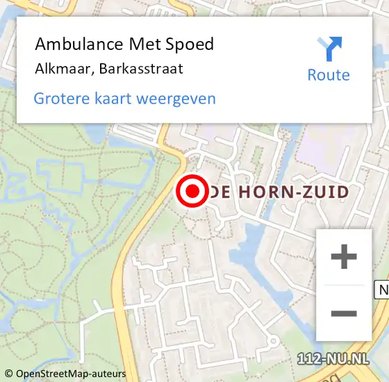 Locatie op kaart van de 112 melding: Ambulance Met Spoed Naar Alkmaar, Barkasstraat op 5 september 2023 18:44