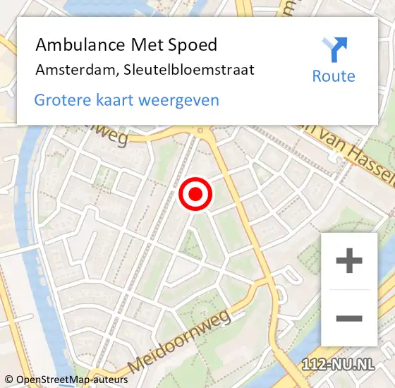 Locatie op kaart van de 112 melding: Ambulance Met Spoed Naar Amsterdam, Sleutelbloemstraat op 5 september 2023 18:45