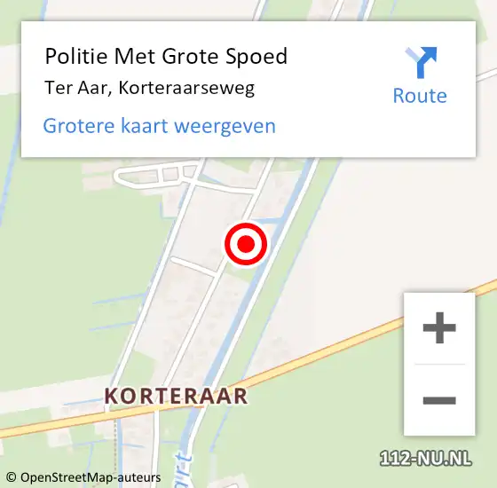 Locatie op kaart van de 112 melding: Politie Met Grote Spoed Naar Ter Aar, Korteraarseweg op 5 september 2023 18:56