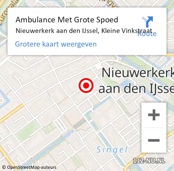 Locatie op kaart van de 112 melding: Ambulance Met Grote Spoed Naar Nieuwerkerk aan den IJssel, Kleine Vinkstraat op 5 september 2023 18:57